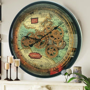 24” Moving Gear Wall Clock Vintage Retro Round Metal Map Design 60cm