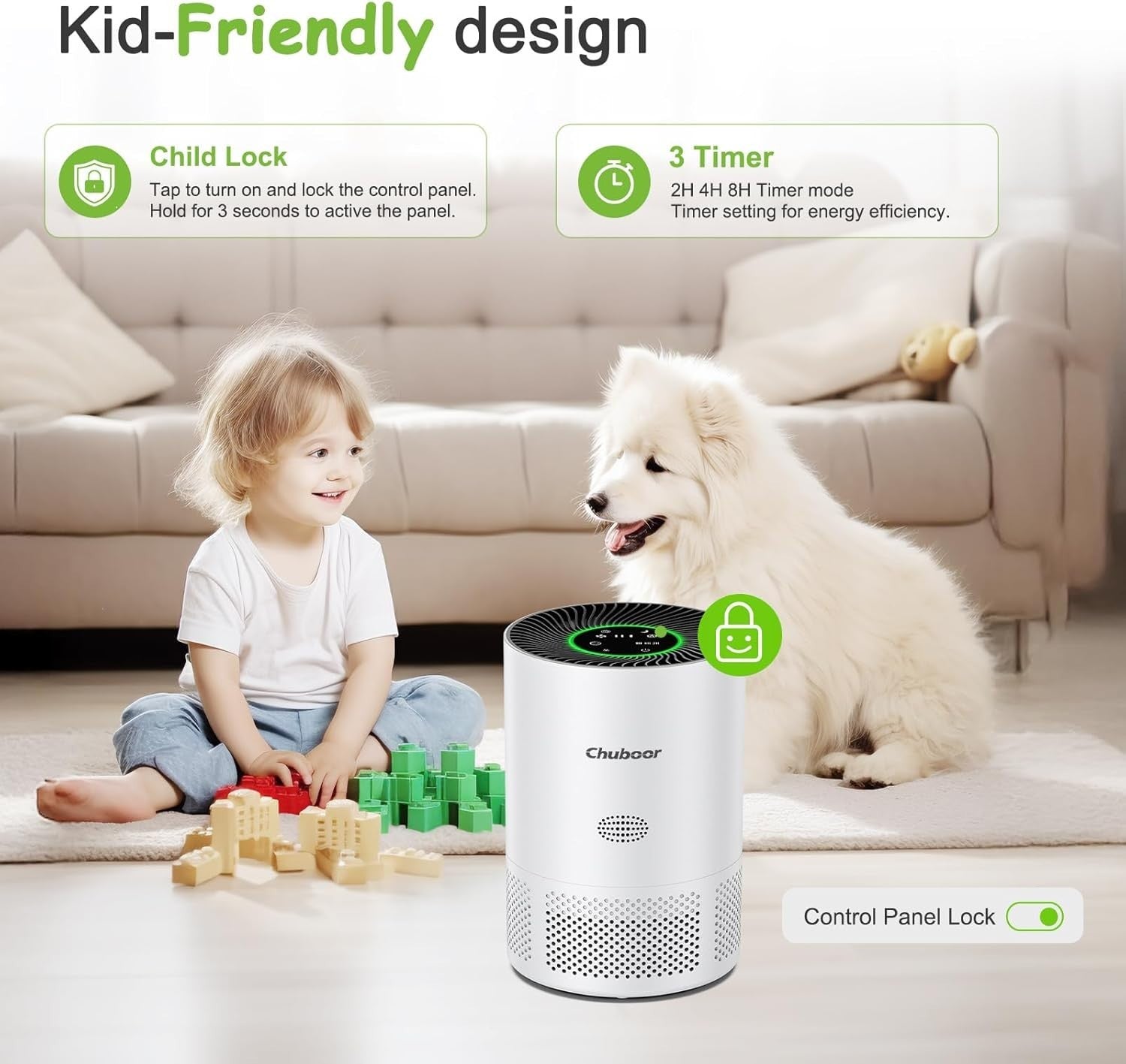 HEPA Air Purifier Large Room 1200ft² Quiet Sleep Pets Allergy