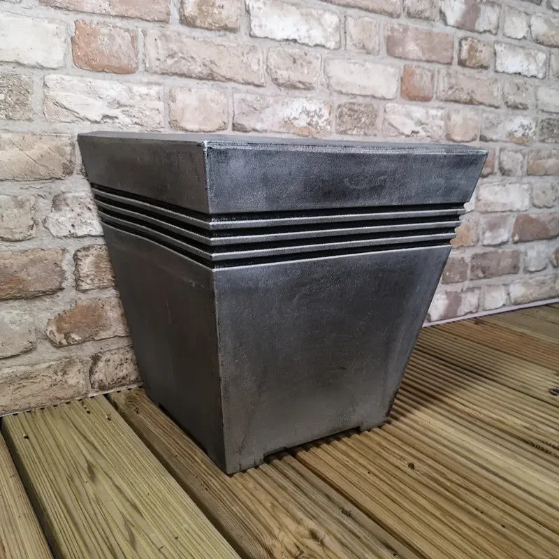 Grey Square Garden Planter Pot 33.5cm Tall Outdoor Flower Box Patio