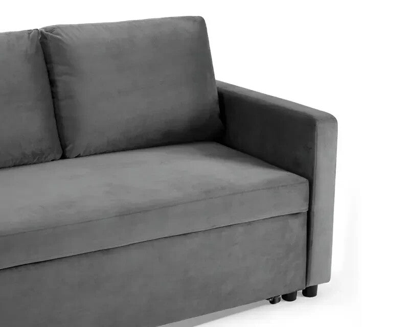 Grey Velvet 3 Seater Sofa Bed Reversible Chaise Pull Out Couch w/ Storage