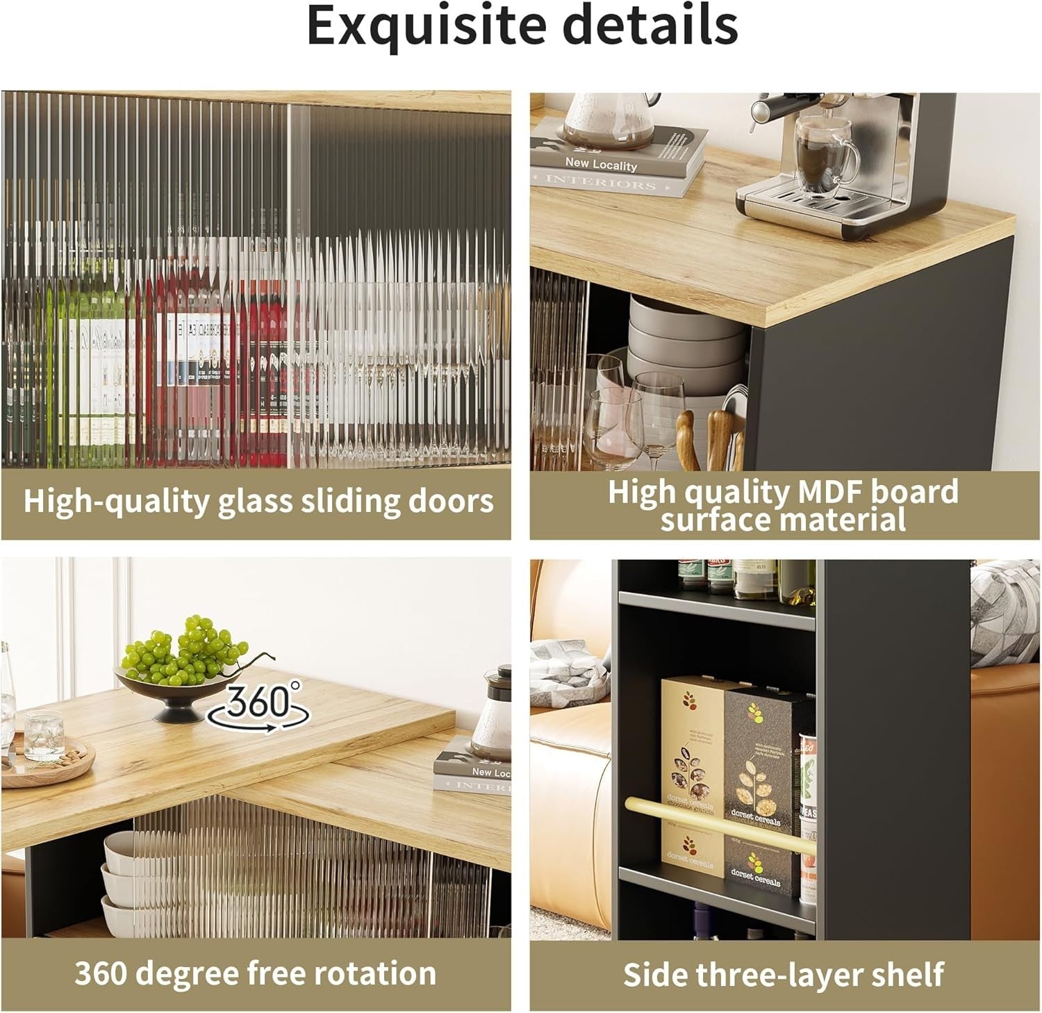 360° Swivel Kitchen Island with Storage Cabinet, Extendable Bar Table 90x45x100