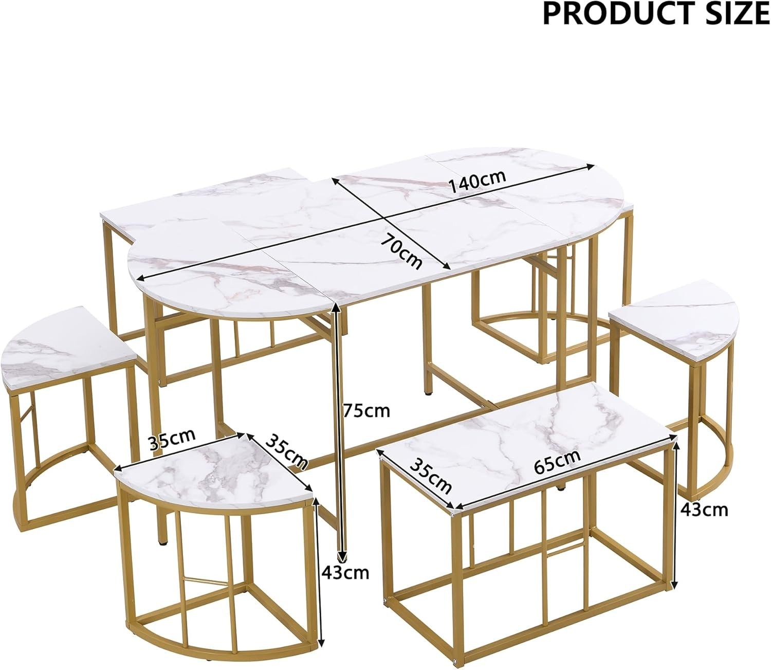 Luxury 6-Seater Dining Table Set with Marble Top & Gold Iron Frame - Modern Chic