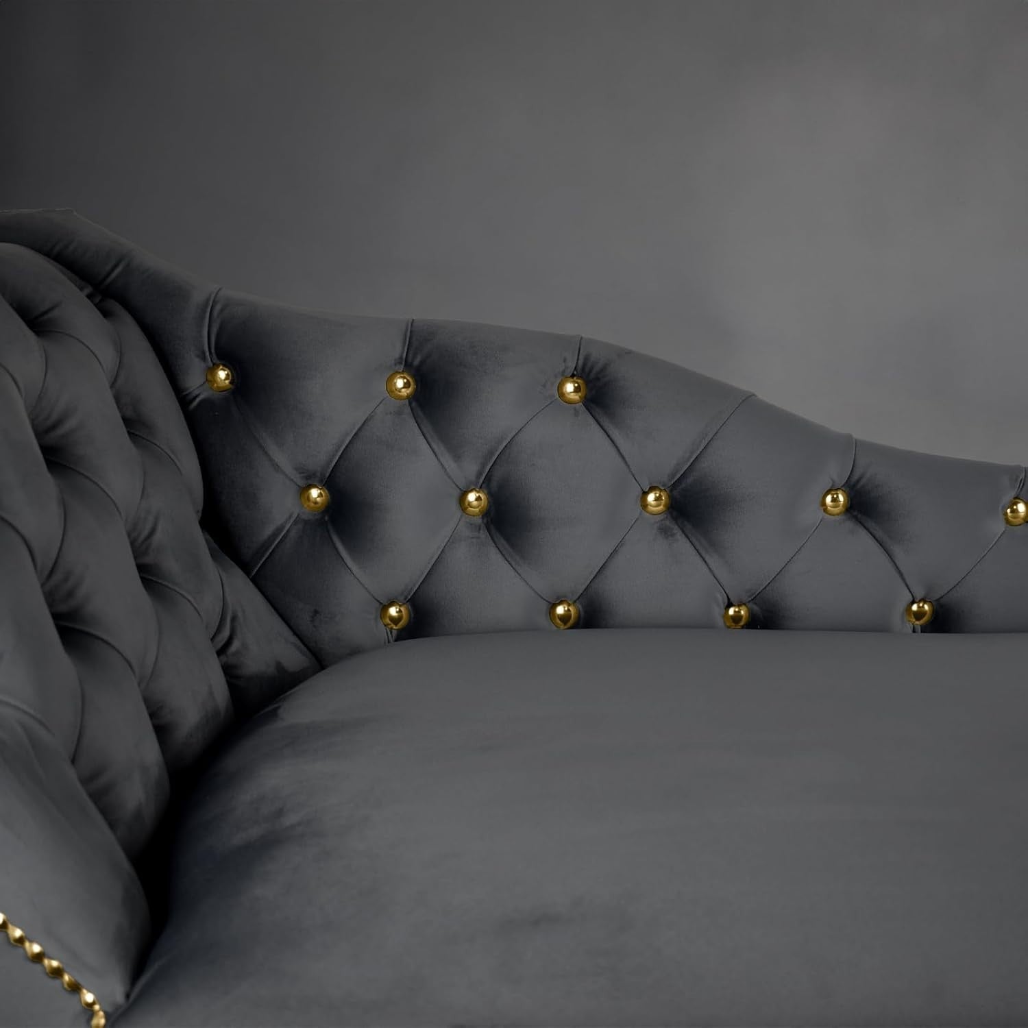 Velvet Chaise Lounge Sofa Tufted Accent Chair Left Hand Grey 133cm
