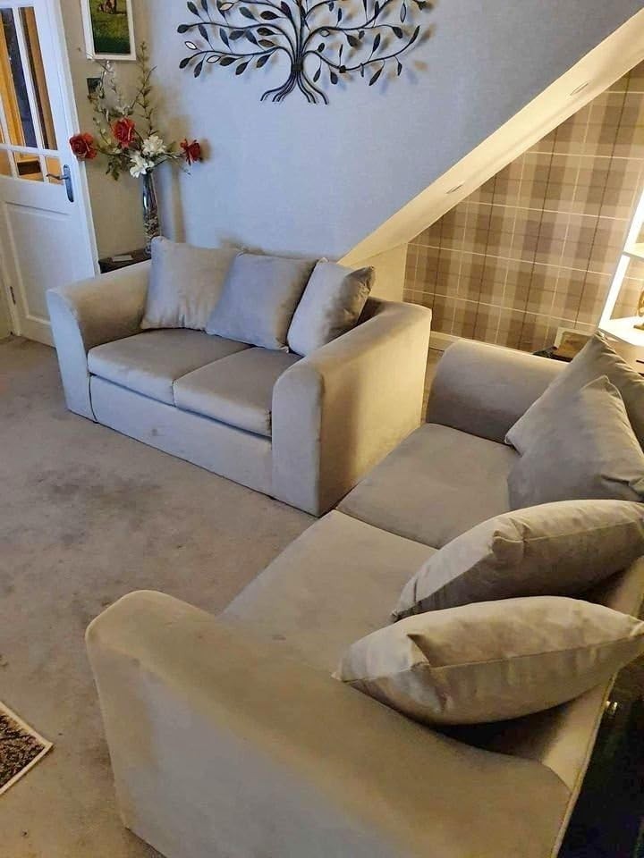 3+2 Seater Velvet Sofa Set Cream Scatter Back Modern Luxury Settee