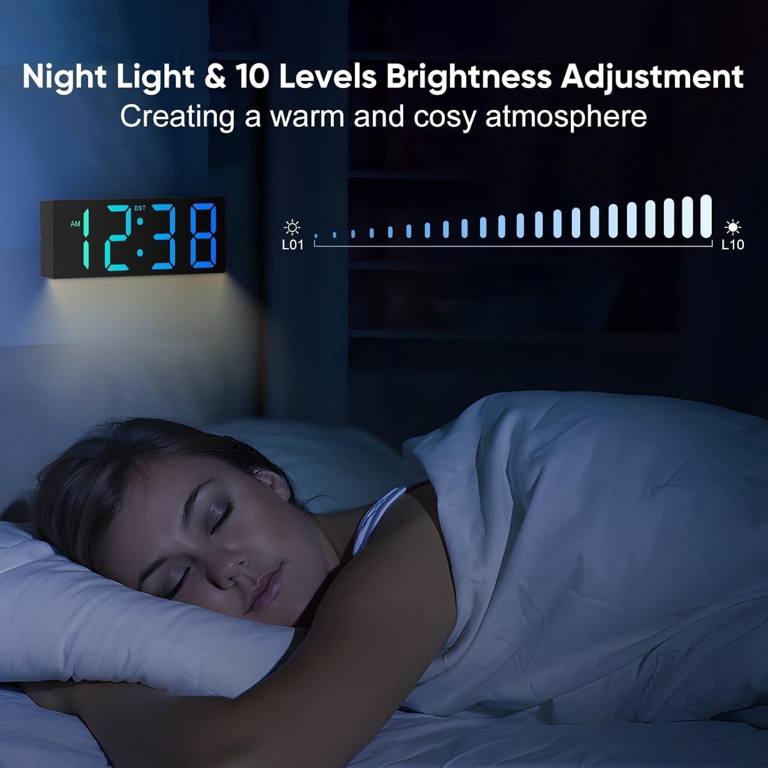 Large Digital Wall Clock LED Display 12/24H Big Numbers Night Light Remote