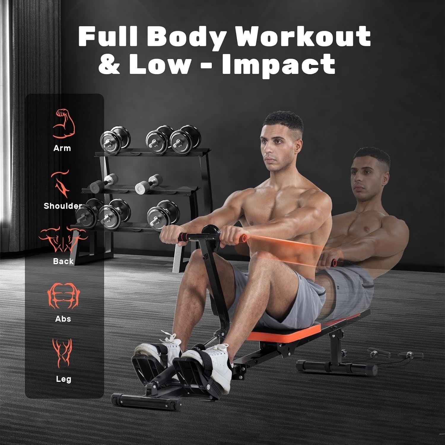 Foldable Rowing Machine 350LB Capacity 12 Resistance LCD Home Gym