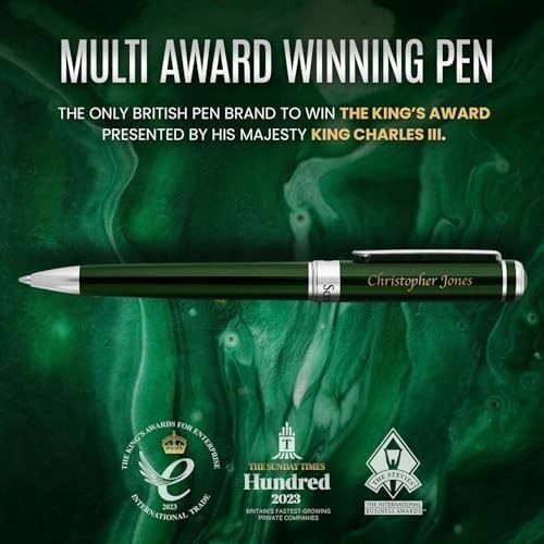 Luxury Personalised Ballpoint Pen – Green Brass Chrome, Refillable Black Ink