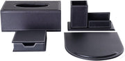 4-Piece Black PU Leather Desk Organizer Set with Mousepad & Tissue Box