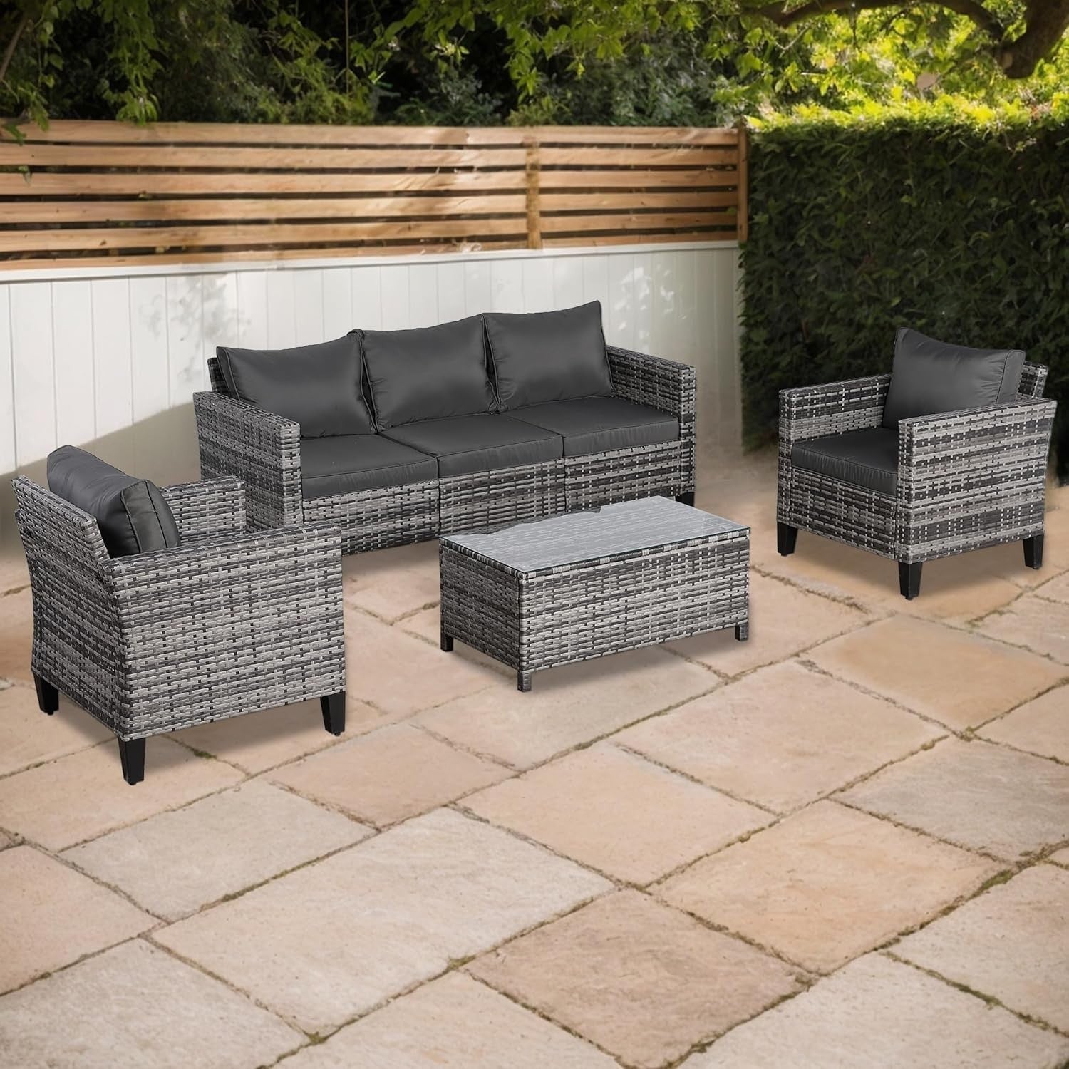 5 Seater Rattan Garden Sofa Set with Coffee Table All Weather Patio Furniture