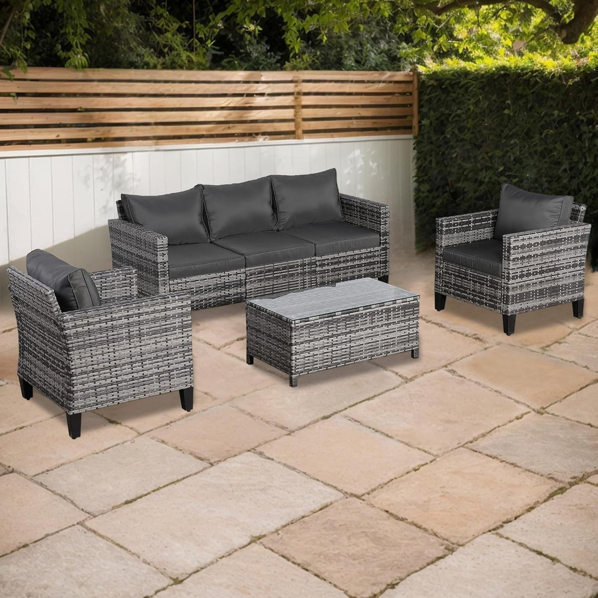 5 Seater Rattan Garden Sofa Set with Coffee Table All Weather Patio Furniture