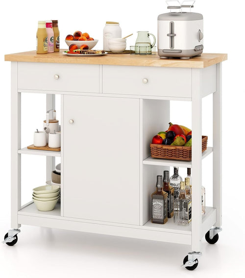 Kitchen Island Trolley with Drawers & Adjustable Shelves White 99x46x90cm