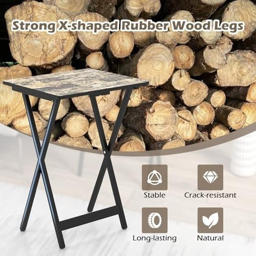 Set of 4 Folding Tray Tables with Rack Portable Faux Marble TV Snack Tables