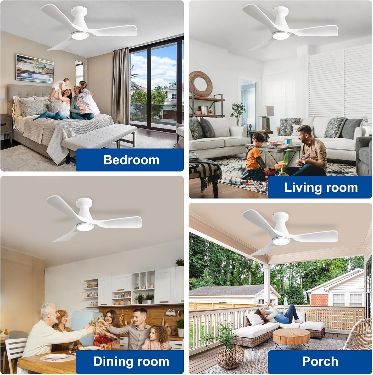 42-Inch White Ceiling Fan with Light, Quiet DC Motor, Remote Control