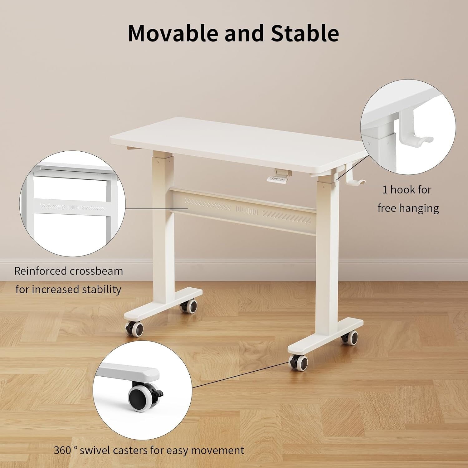 Mobile Standing Desk Walking Pad Compatible Adjustable Pneumatic Desk on Wheels