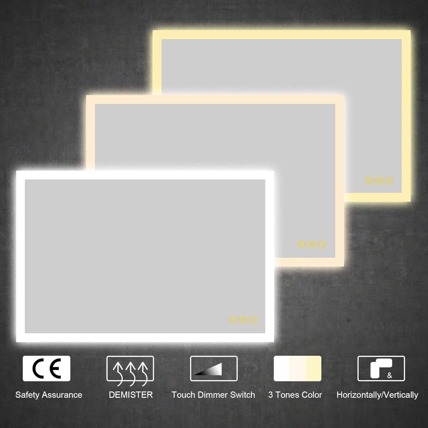 LED Bathroom Mirror 60x80cm Anti-Fog Backlit Wall Mount Dimmable Light