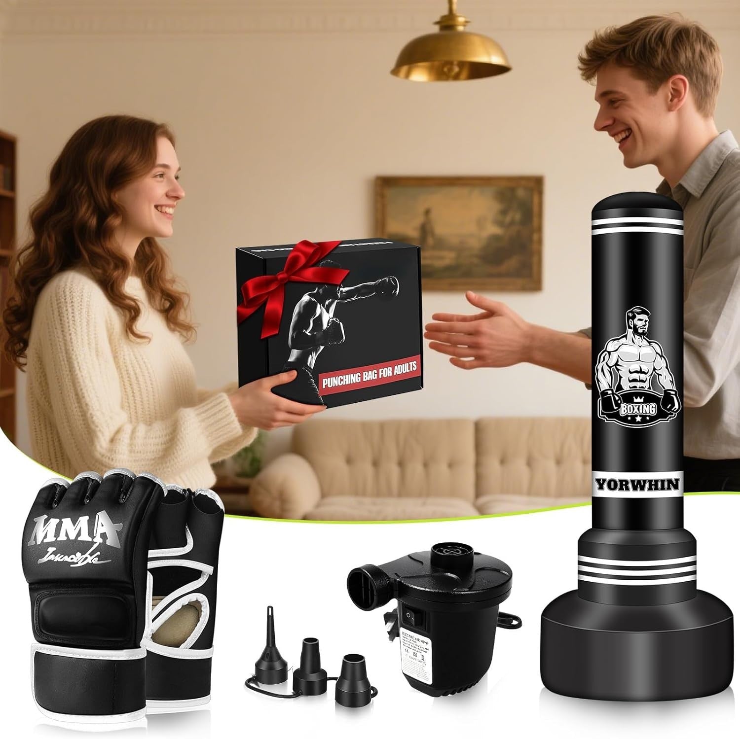 70in Standing Punch Bag Inflatable MMA Kickboxing Set Gloves Pump