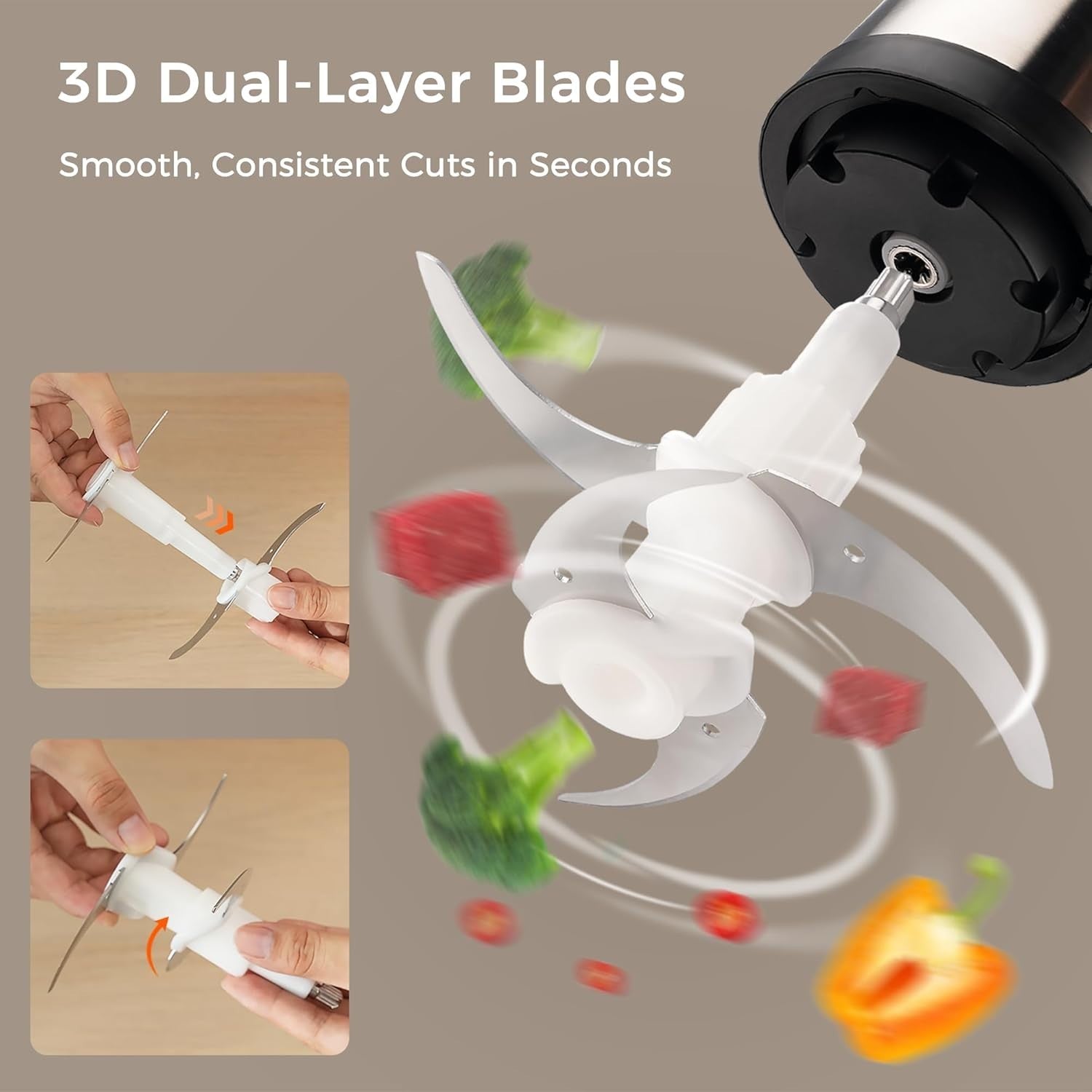 500W Mini Food Chopper 1.8L Stainless Steel Meat Grinder 2 Speed