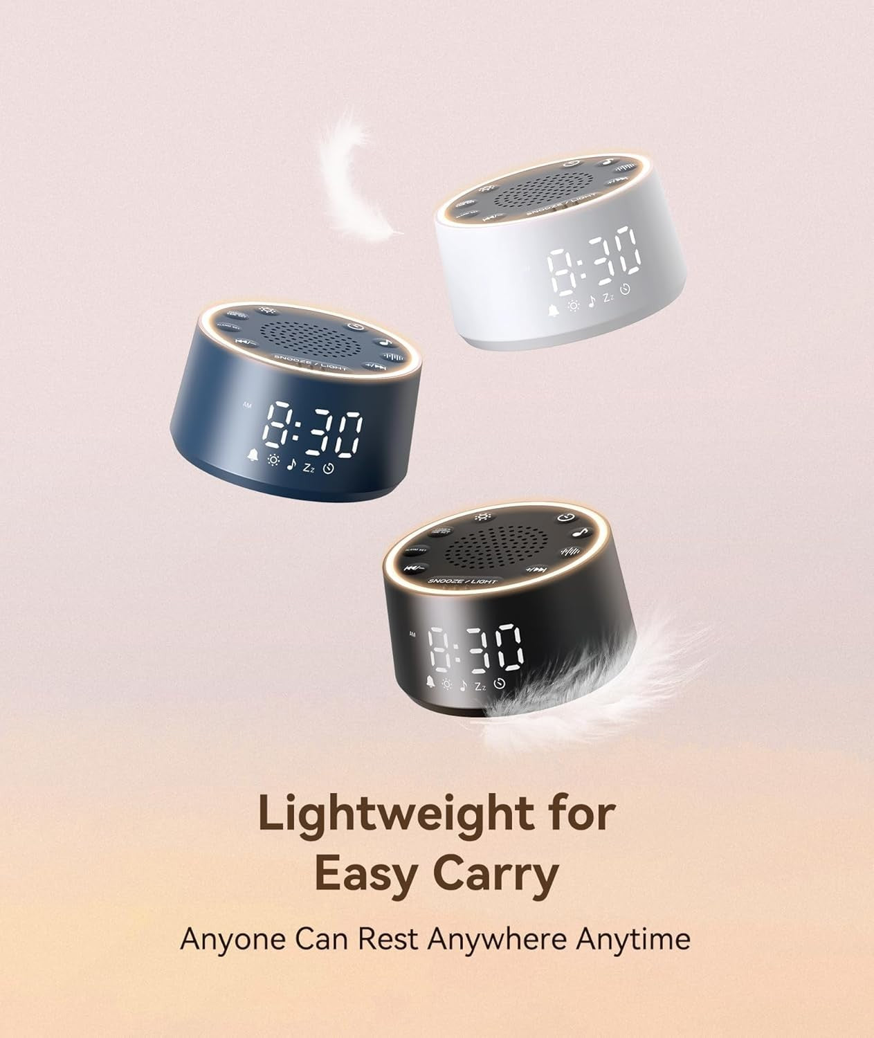 Black Noise Machine for Sleep – 25 Soothing Sounds, Night Light, Timer, Travel