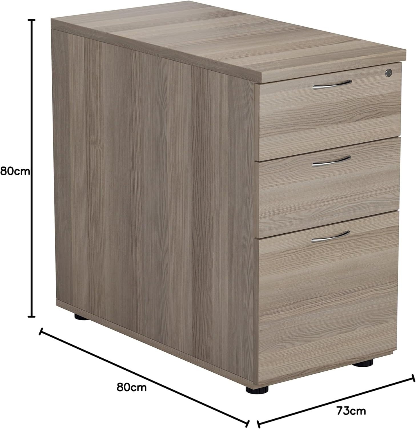 Grey Oak 3 Drawer Lockable Filing Cabinet 40.4x80x73cm