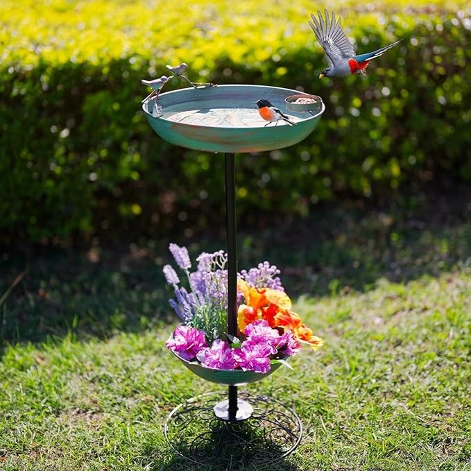 Copper Green Metal Bird Bath Feeder – Elegant Garden Décor with Flat Base 69cm