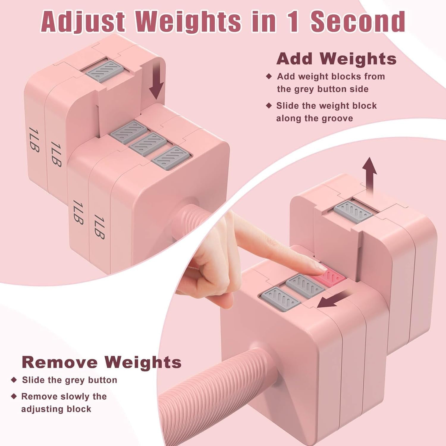 5-in-1 Adjustable Dumbbell Pair 3–11LB Quick Change Pink Home Gym Weights