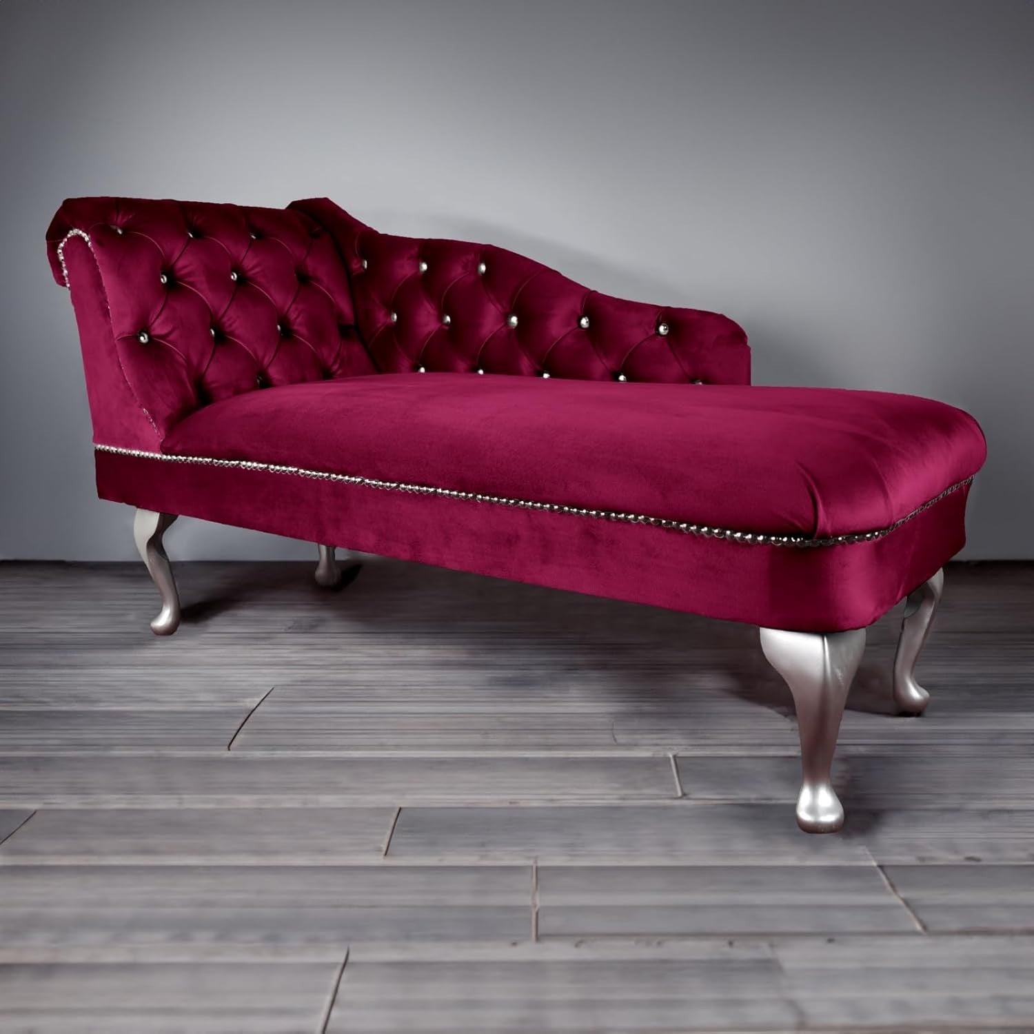 Tufted Fuschia Velvet Chaise Lounge Sofa Left Hand – Handmade, Compact & Elegant