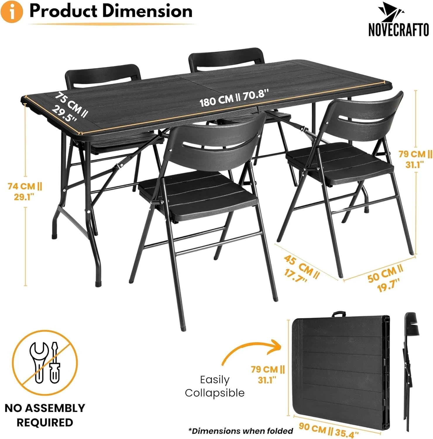 6ft Folding Table & 4 Chairs Set – Indoor/Outdoor, Space-Saving, Durable