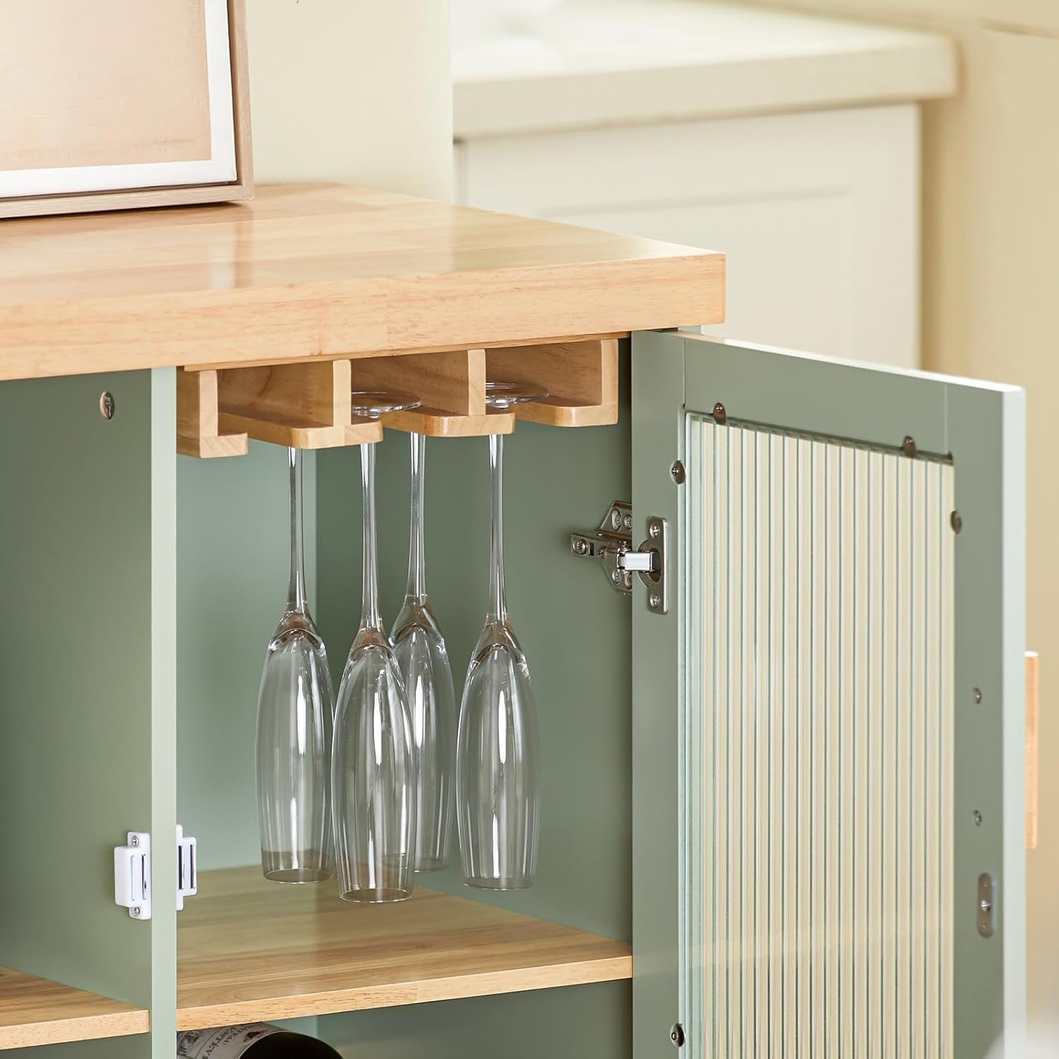 Kitchen Sideboard Cabinet with Microwave Shelf & Wine Rack Green 120x40cm