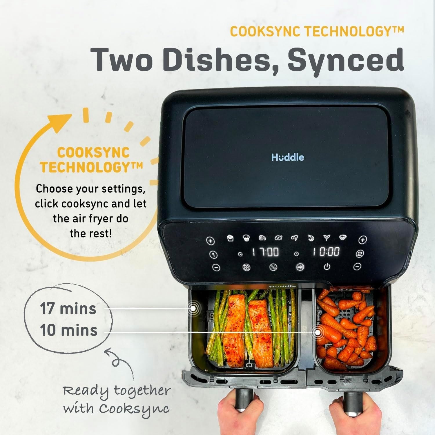 8.5L Dual Basket Air Fryer, 75% Less Fat, Fast Oil-Free Cooking, 8 Presets