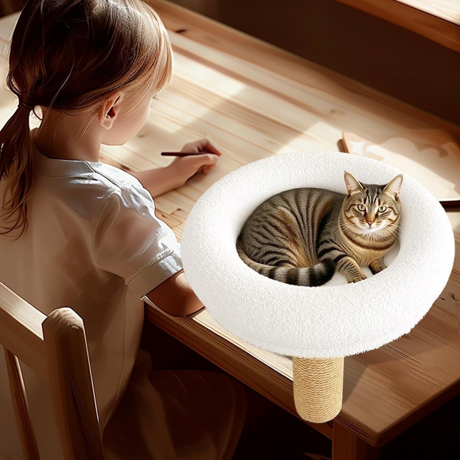 360° Rotating Cat Desk Hammock Steel Frame Warm Kitty Perch Bed