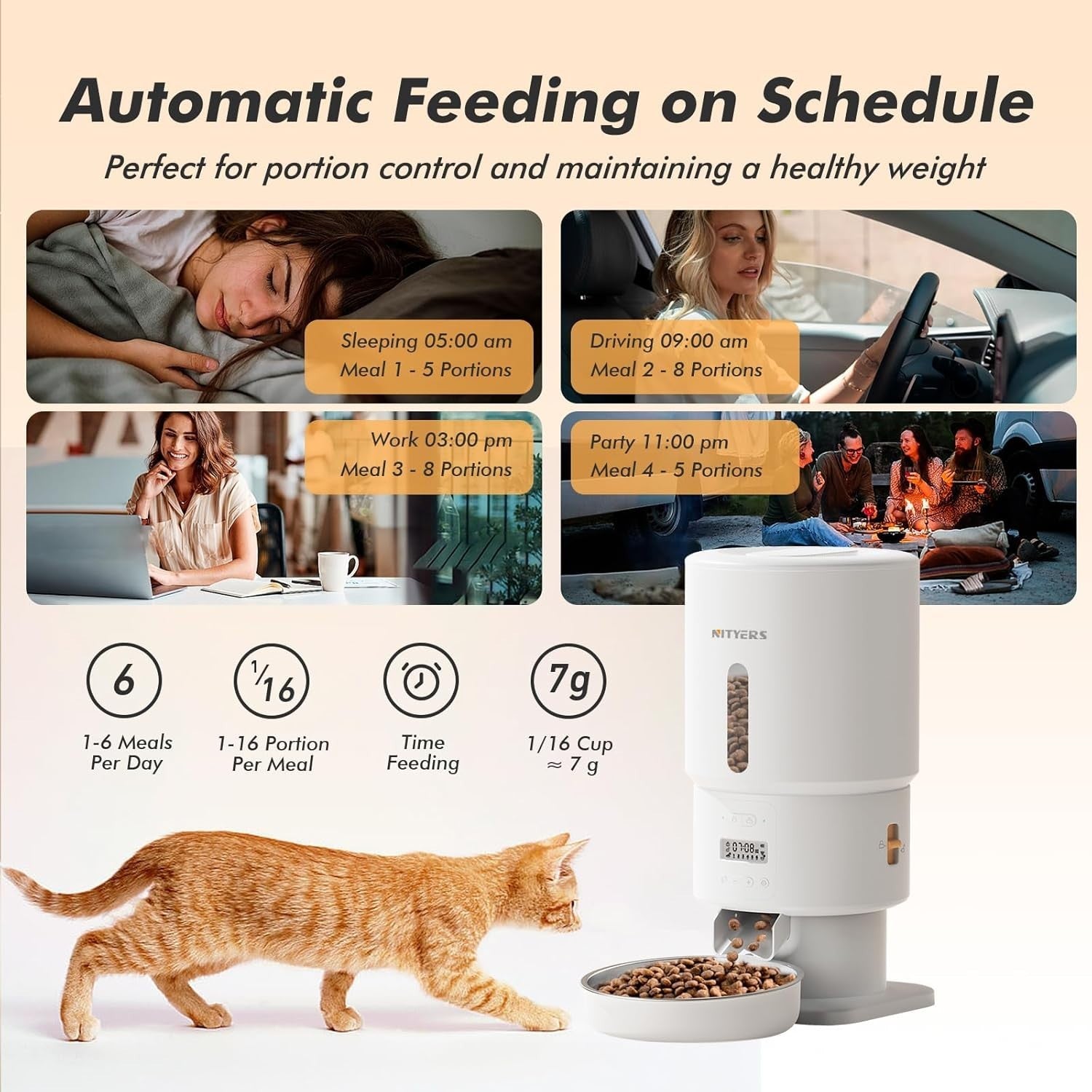 Automatic Cat Feeder 5L Timed Food Dispenser 6 Meals Voice Recorder