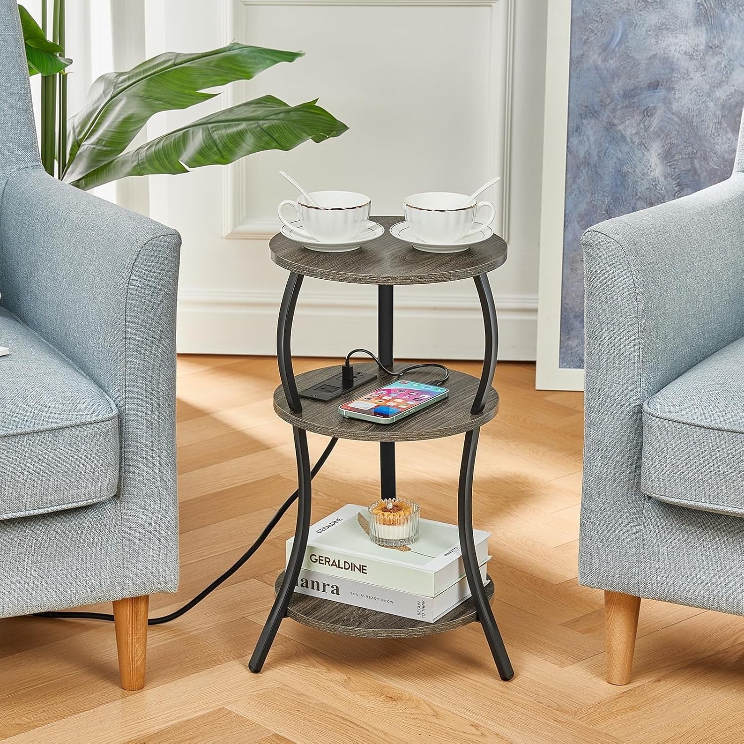 Compact 3-Tier Round Side Table with Storage Shelves – Stylish, Sturdy & Multius