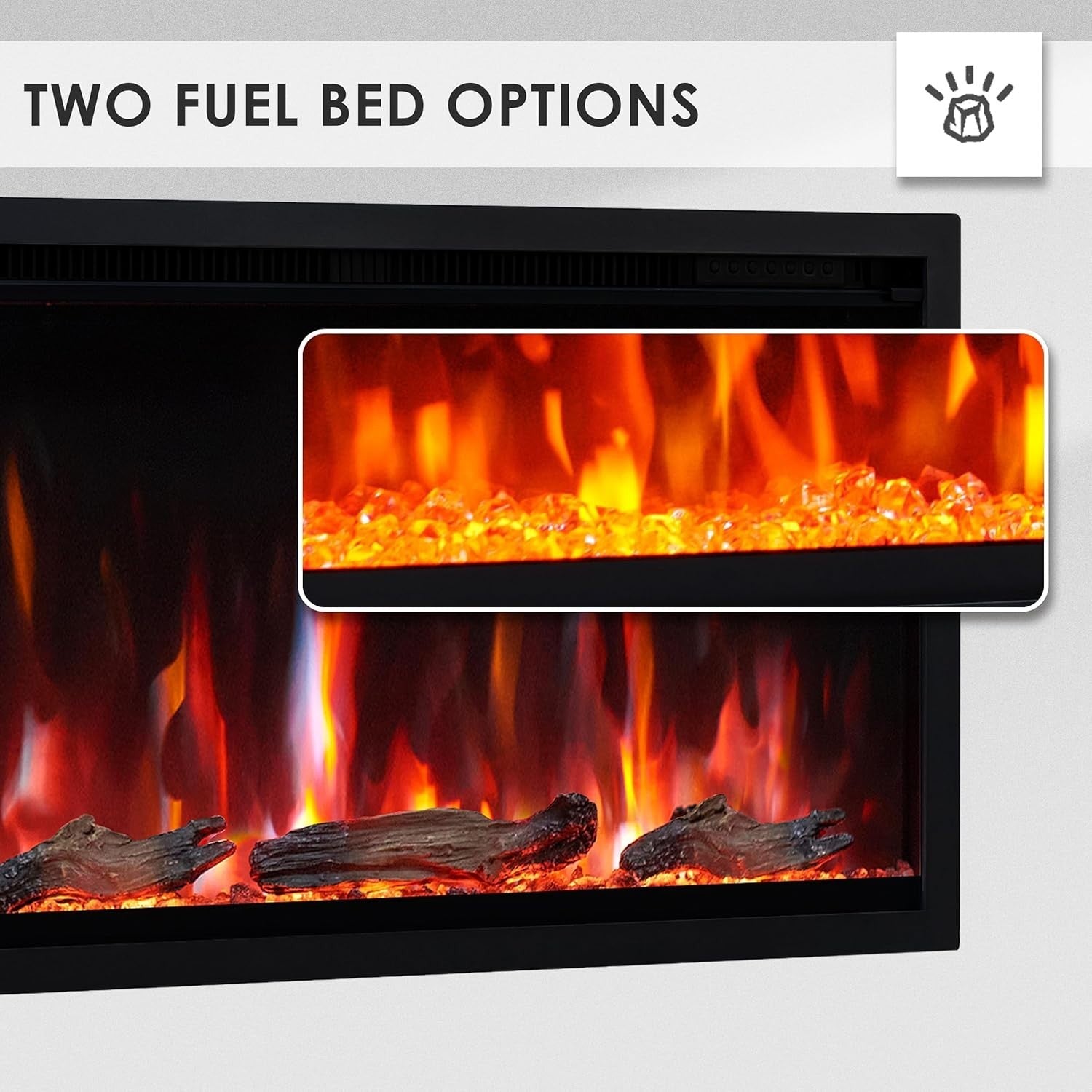 Electric Fireplace Wall Mounted Recessed 36” LED Heater Log Flame