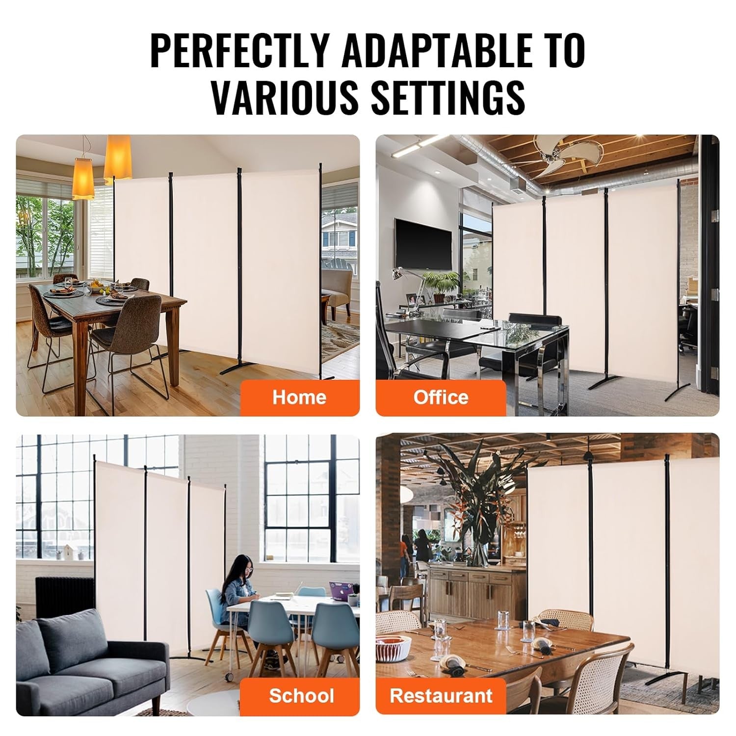 3 Panel Beige Folding Room Divider Privacy Screen Partition 260x184cm