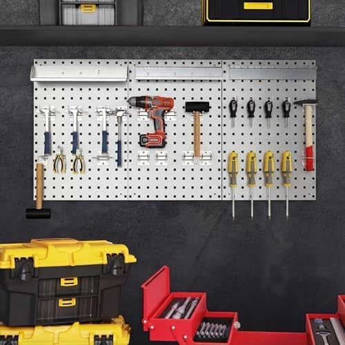 Silver Wall-Mounted Pegboard 120x60cm 28-Piece Tool Organizer Kit