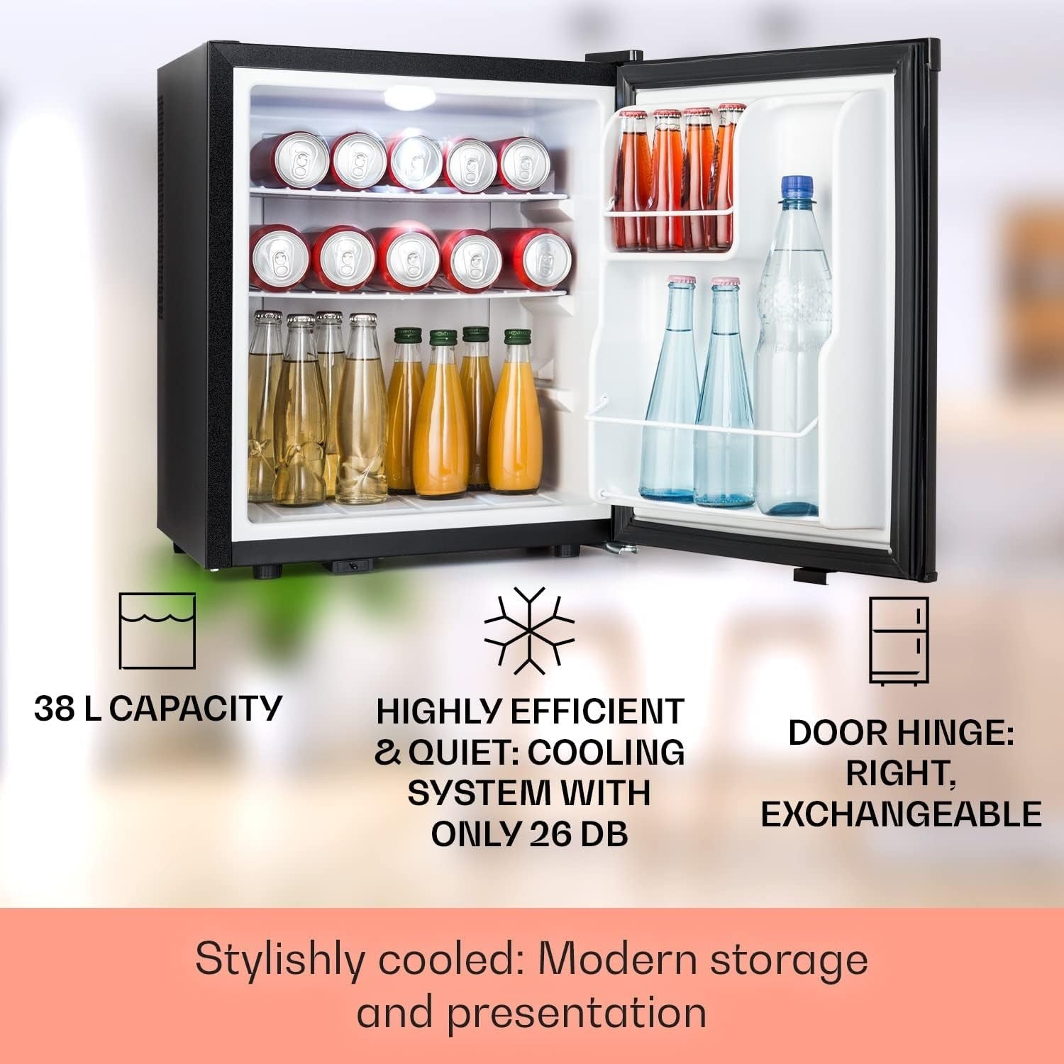 38L Mini Fridge Black Portable Cooler and Drinks Fridge Adjustable Shelves