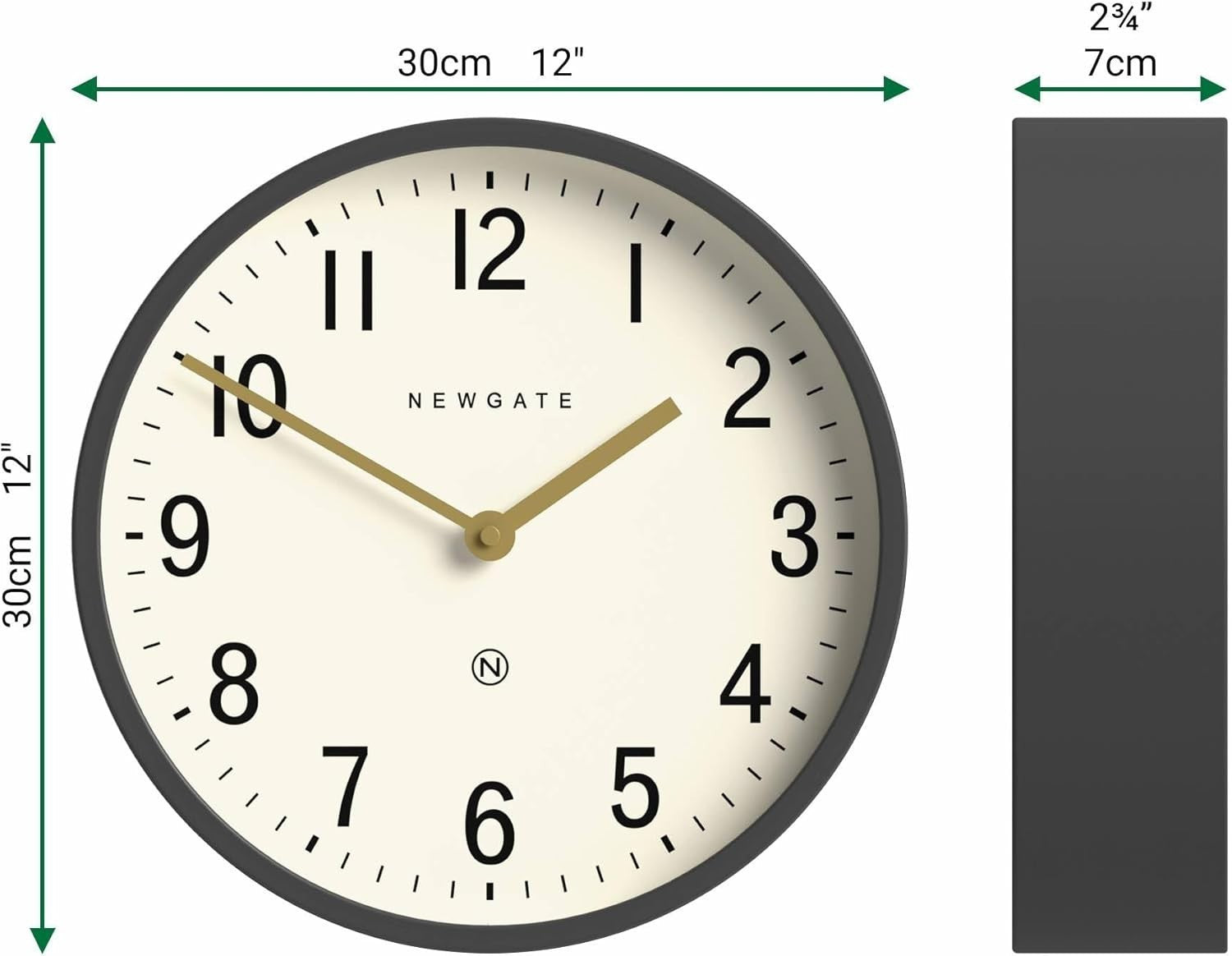 Silent Wall Clock 30cm Grey Metal Retro Modern Office Kitchen Decor