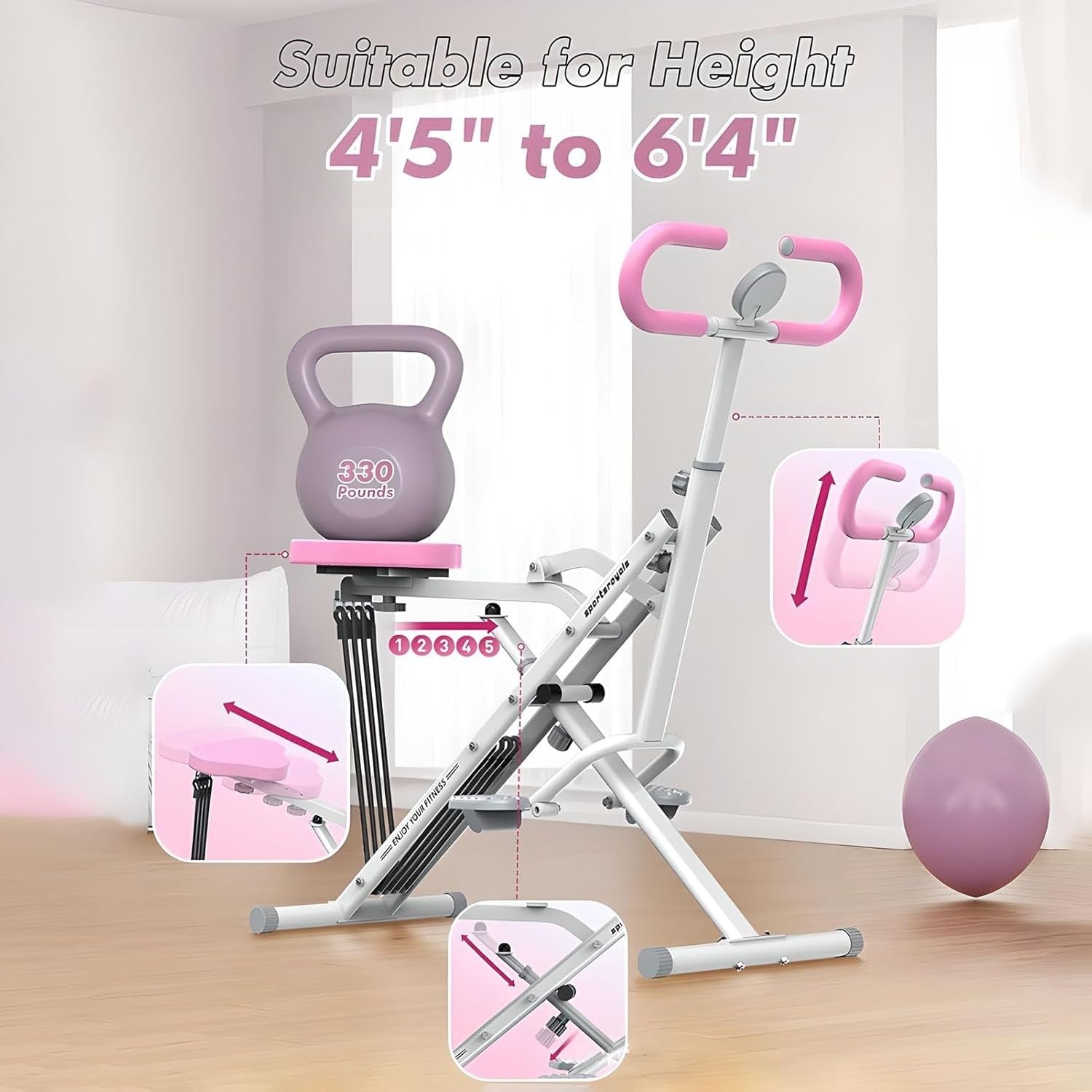 Foldable Row Ride Squat Trainer LCD Display 660lb Home Gym Machine