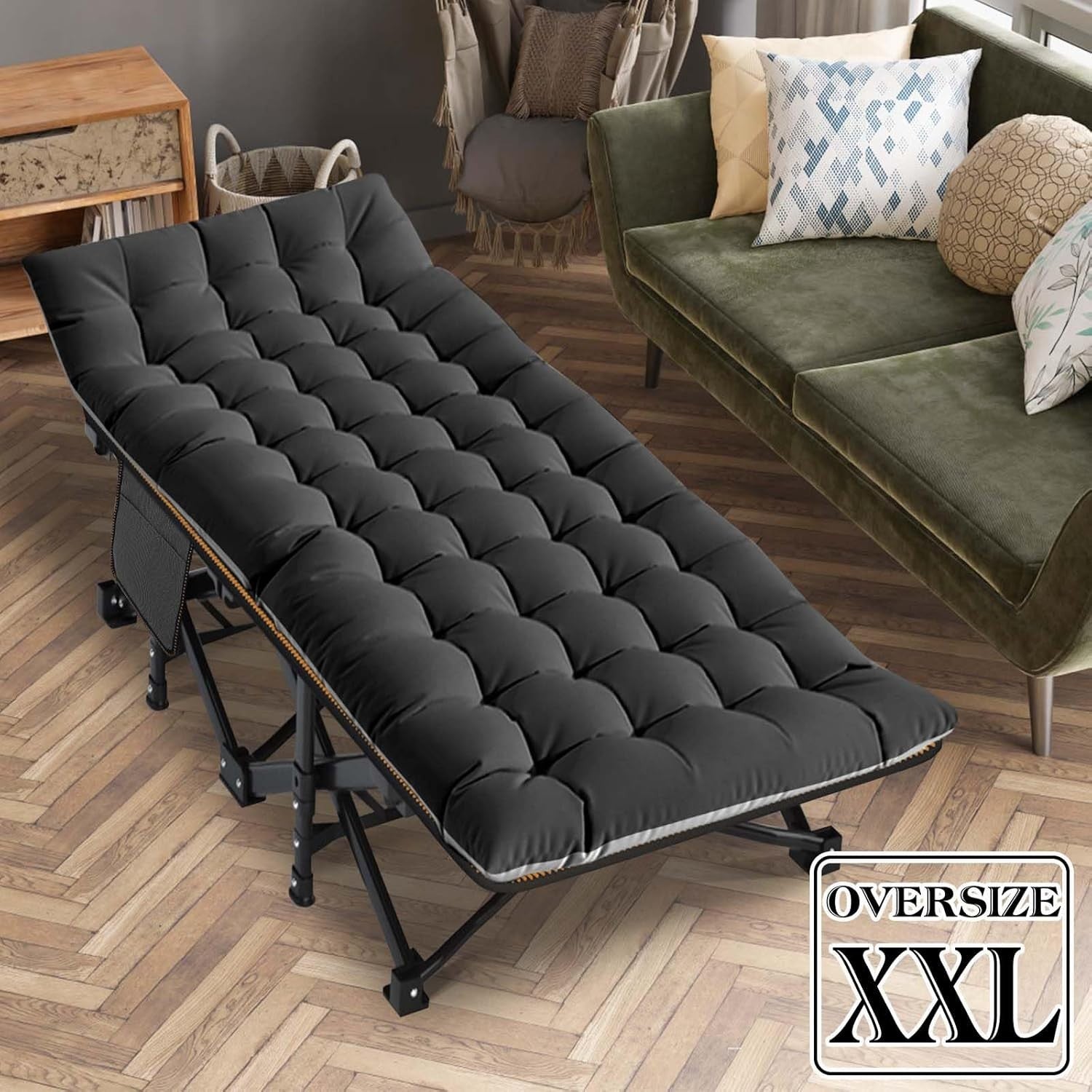 XL Folding Camp Bed Extra Wide 32" Heavy Duty Cot Guest Bed 400KG Max