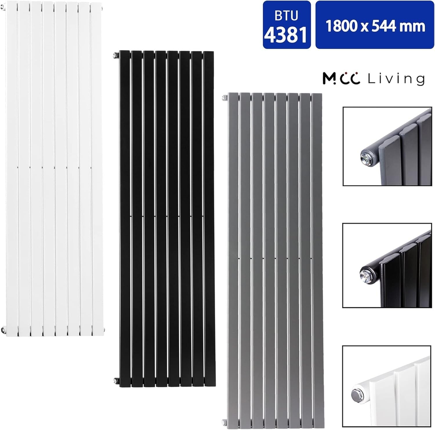 Designer Flat Panel Radiator 1800x544mm Anthracite Wall Heater