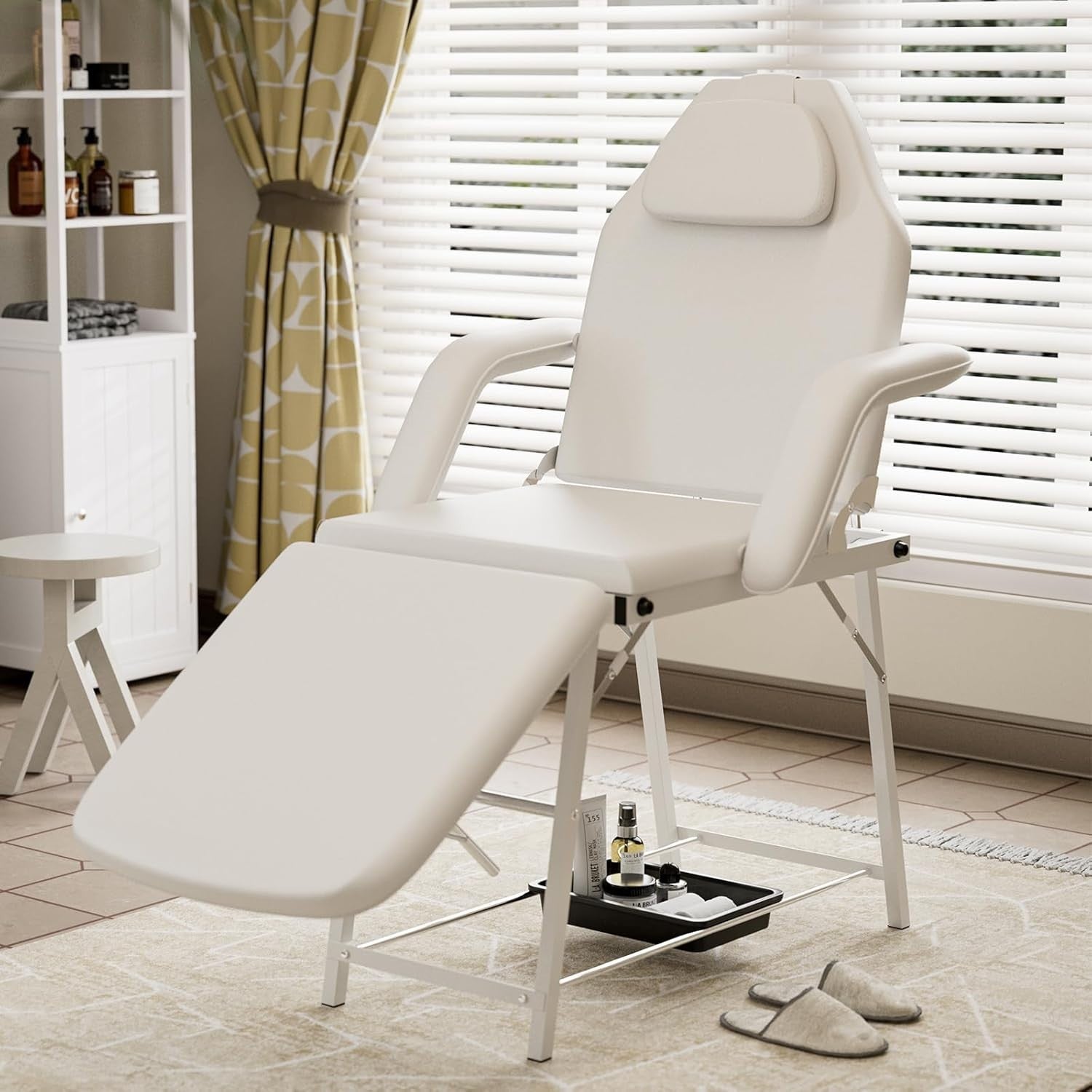 Portable 3-Section Massage Table Folding Beauty Spa Bed w/ Storage Tray White
