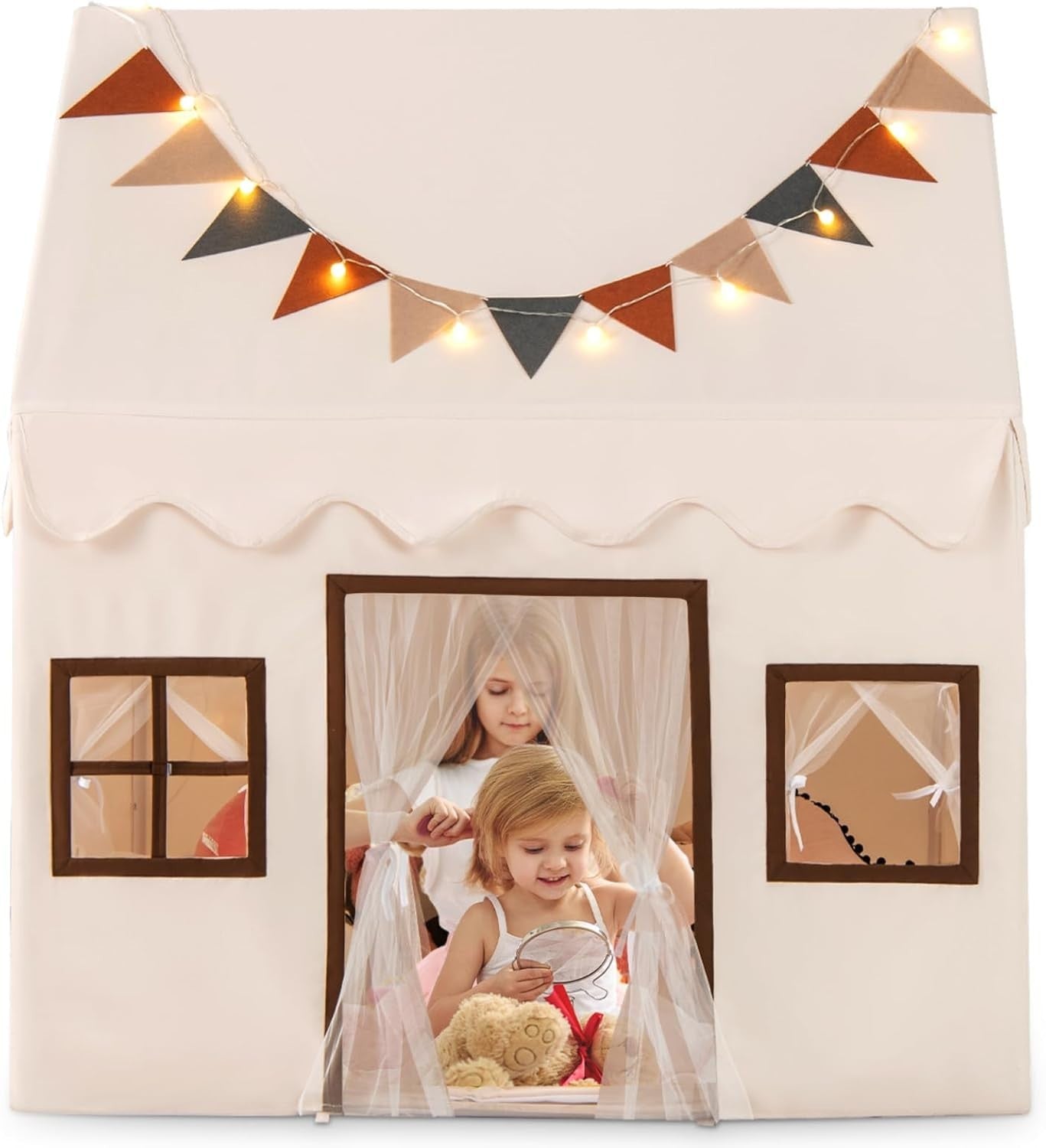 Large Kids Play Tent Castle Indoor Outdoor w Lights Mat Windows