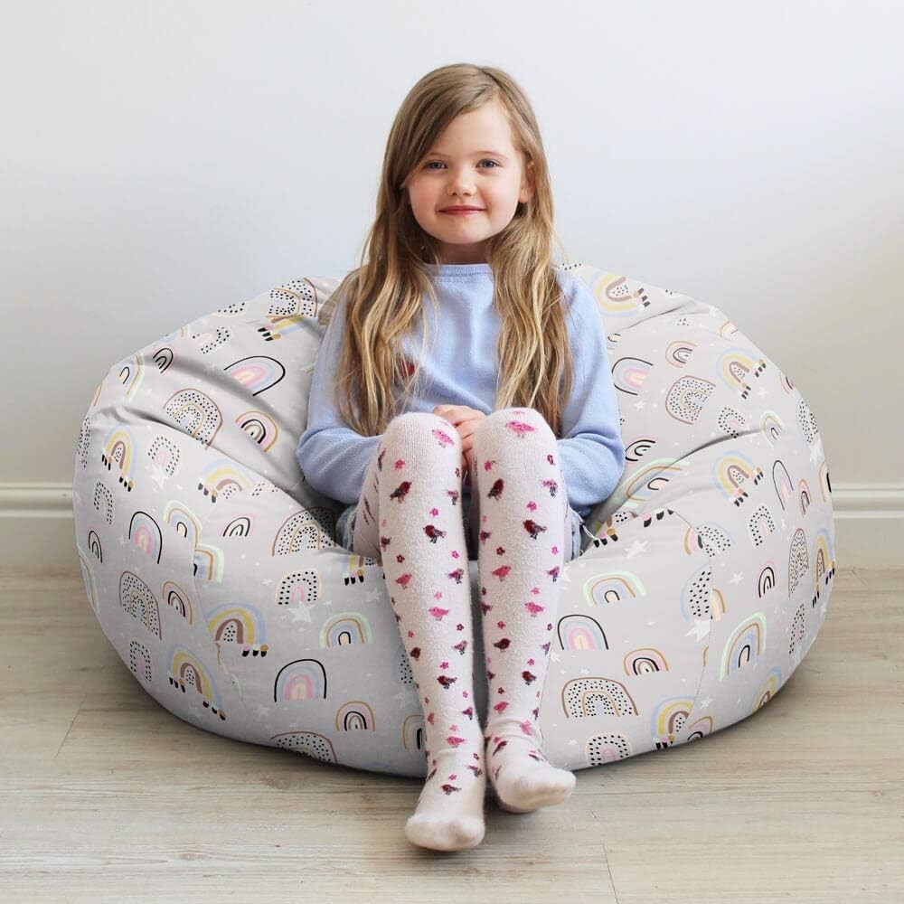 Kids Bean Bag Chair Rainbow Stars Washable Soft Seat for Bedroom Playroom