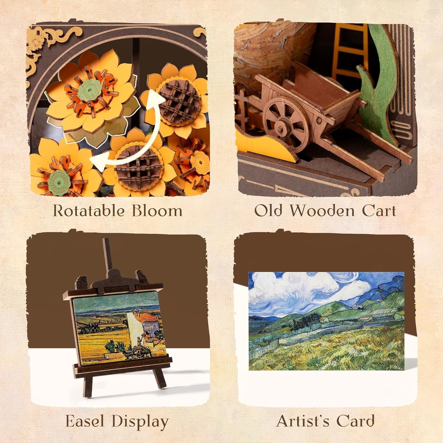 3D Wooden Sunflower Puzzle Kit Wall Art – DIY Floral Gift Decor Craft