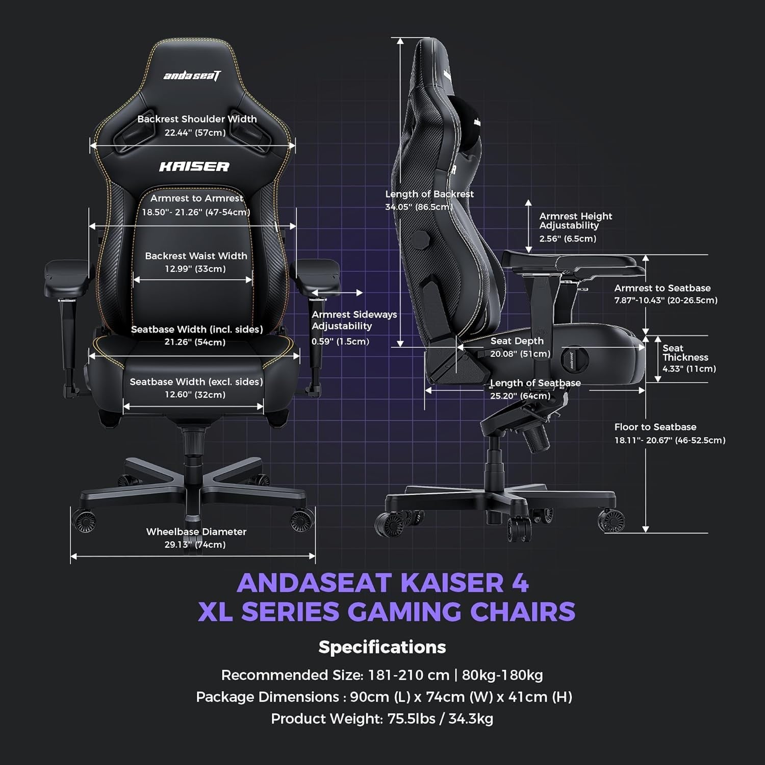 XL Ergonomic Gaming Chair Reclining Pop-Out Lumbar Purple