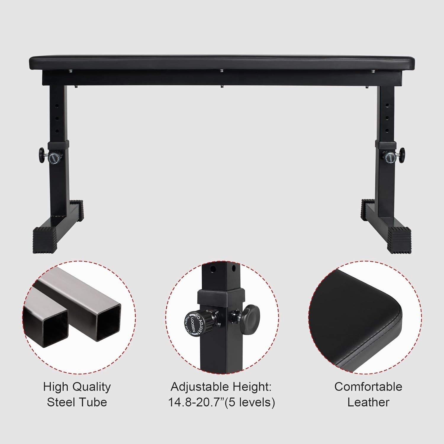 Adjustable Height Flat Weight Bench 440lb Compact Home Gym Trainer