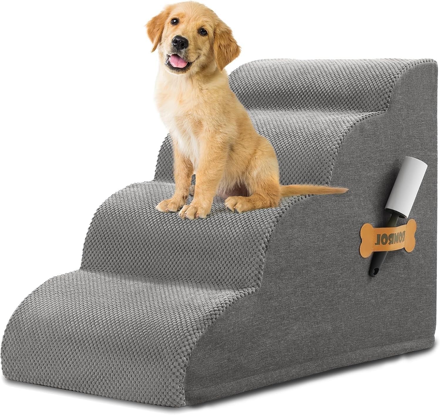 4 Step Dog Stairs Non Slip Pet Ramp for Bed Sofa Washable Grey