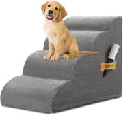 4 Step Dog Stairs Non Slip Pet Ramp for Bed Sofa Washable Grey