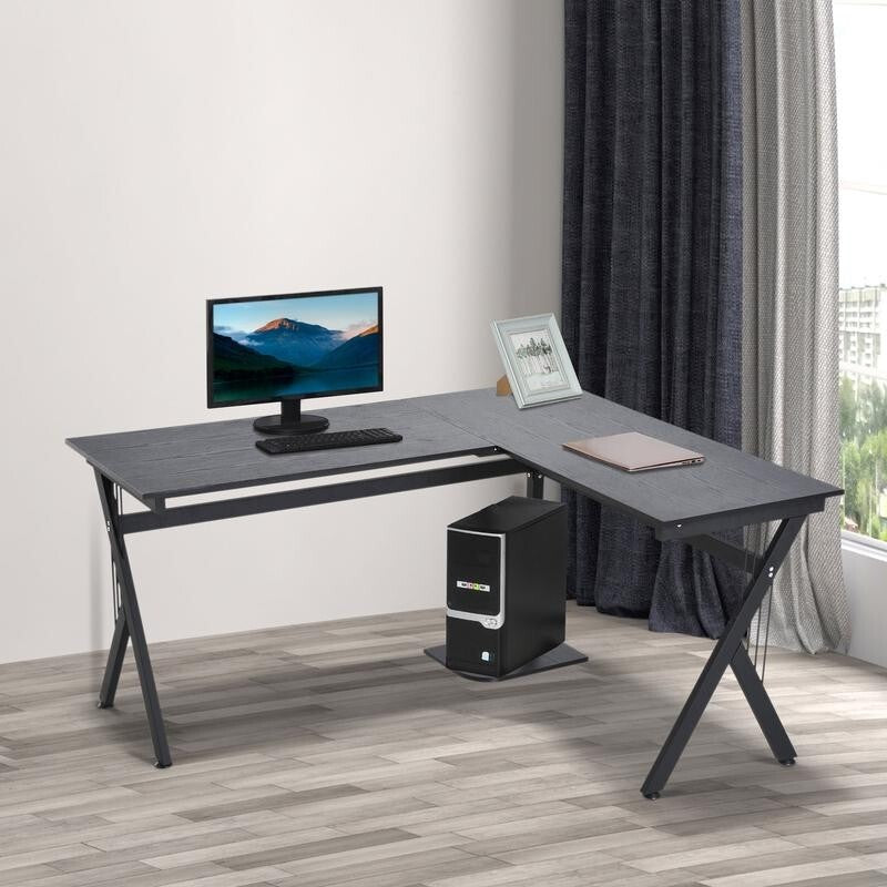 Black L-Shaped Corner Desk with CPU Stand – Gaming & Home Office Workstation