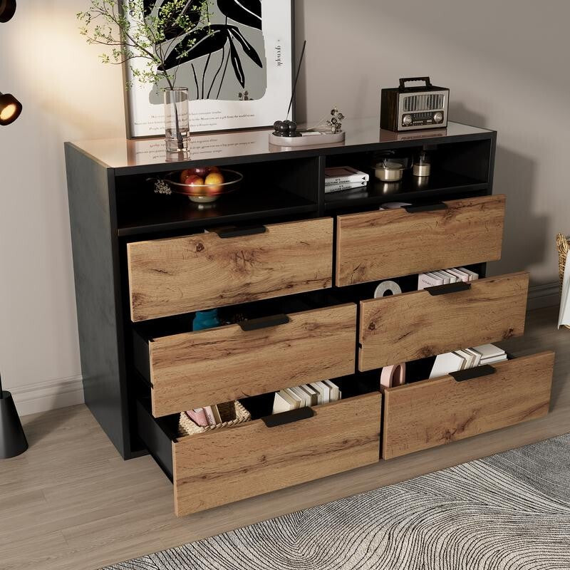 Modern 6 Drawer Sideboard Cabinet with Shelves Oak Chest Storage Unit